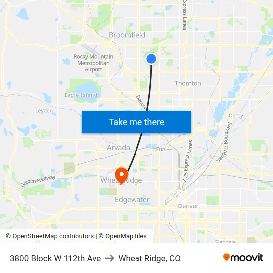 3800 Block W 112th Ave to Wheat Ridge, CO map
