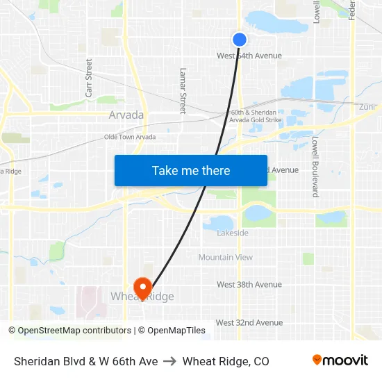 Sheridan Blvd & W 66th Ave to Wheat Ridge, CO map