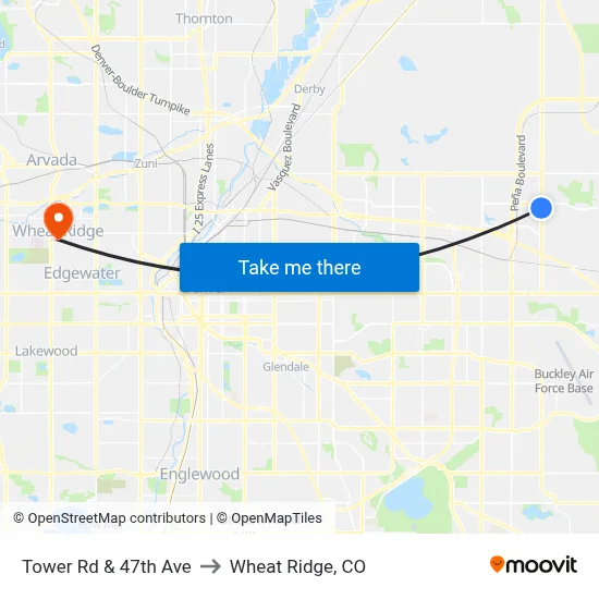 Tower Rd & 47th Ave to Wheat Ridge, CO map