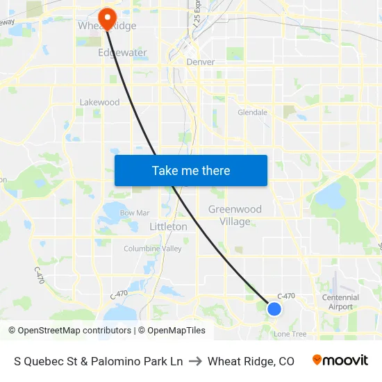 S Quebec St & Palomino Park Ln to Wheat Ridge, CO map