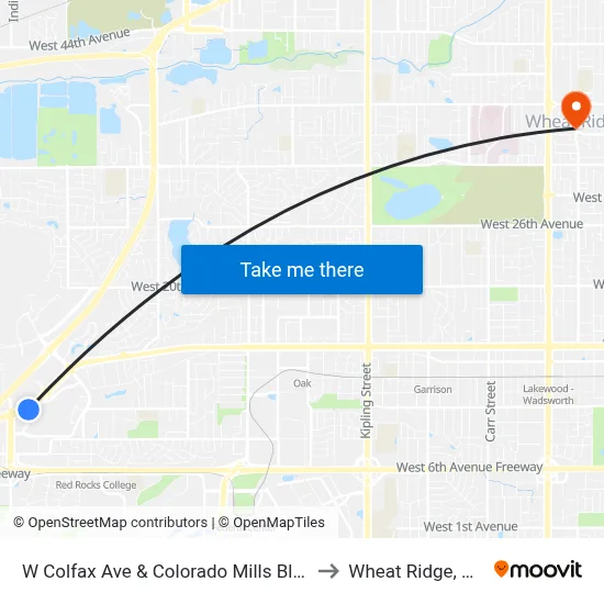 W Colfax Ave & Colorado Mills Blvd to Wheat Ridge, CO map