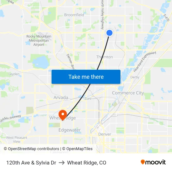 120th Ave & Sylvia Dr to Wheat Ridge, CO map