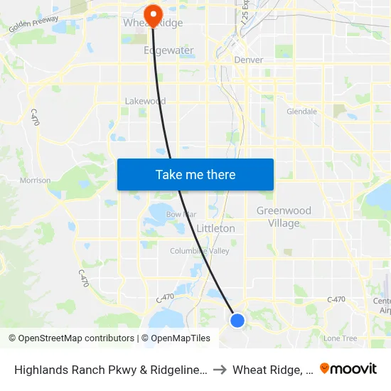 Highlands Ranch Pkwy & Ridgeline Blvd to Wheat Ridge, CO map