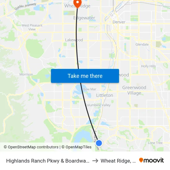 Highlands Ranch Pkwy & Boardwalk Dr to Wheat Ridge, CO map