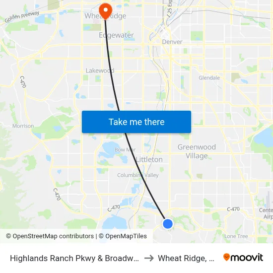 Highlands Ranch Pkwy & Broadway to Wheat Ridge, CO map