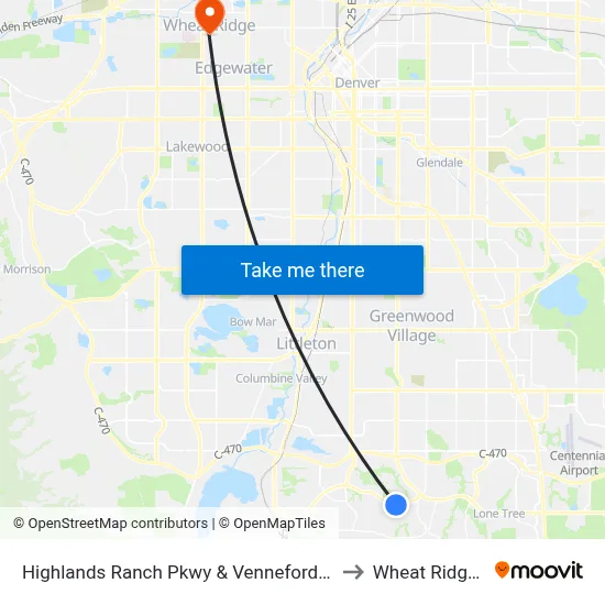 Highlands Ranch Pkwy & Venneford Ranch Rd to Wheat Ridge, CO map