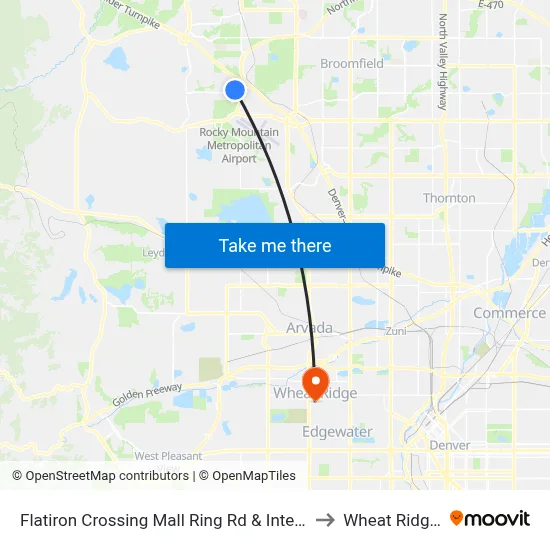 Flatiron Crossing Mall Ring Rd & Interlocken Blvd to Wheat Ridge, CO map