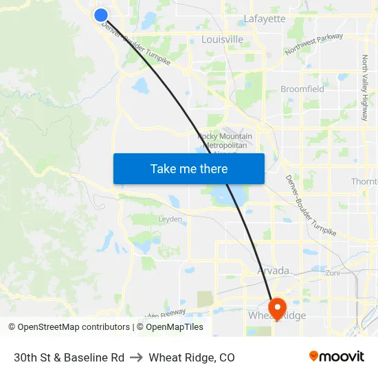 30th St & Baseline Rd to Wheat Ridge, CO map