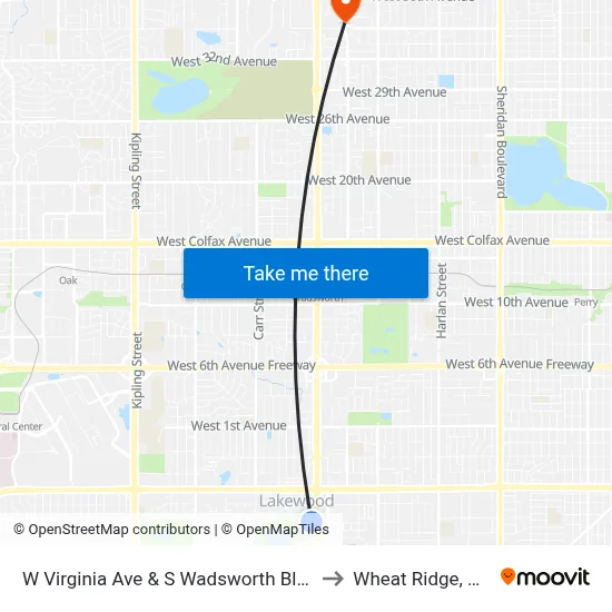 W Virginia Ave & S Wadsworth Blvd to Wheat Ridge, CO map