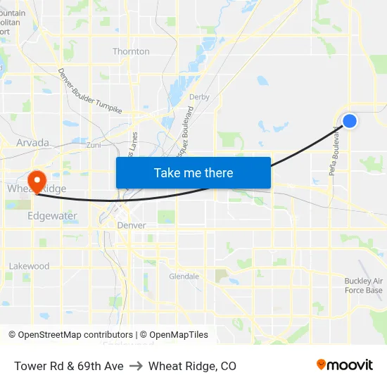 Tower Rd & 69th Ave to Wheat Ridge, CO map