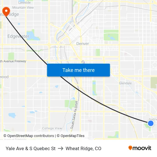 Yale Ave & S Quebec St to Wheat Ridge, CO map