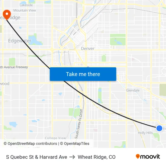 S Quebec St & Harvard Ave to Wheat Ridge, CO map