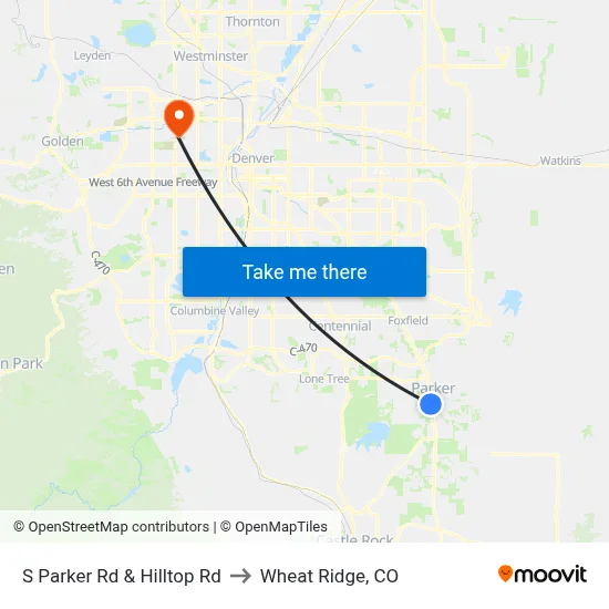 S Parker Rd & Hilltop Rd to Wheat Ridge, CO map