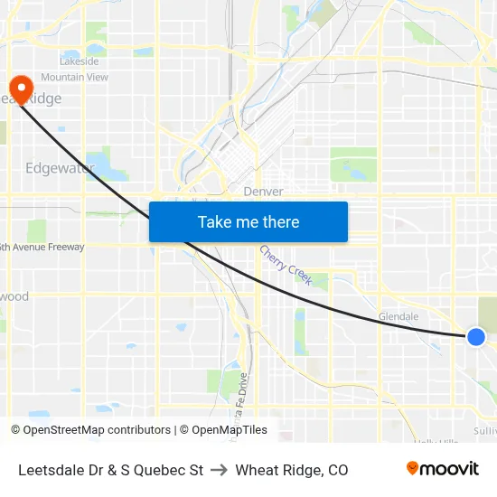 Leetsdale Dr & S Quebec St to Wheat Ridge, CO map