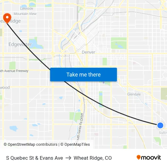 S Quebec St & Evans Ave to Wheat Ridge, CO map