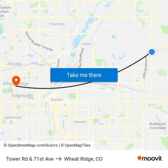 Tower Rd & 71st Ave to Wheat Ridge, CO map