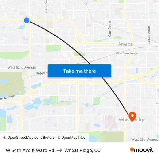 W 64th Ave & Ward Rd to Wheat Ridge, CO map