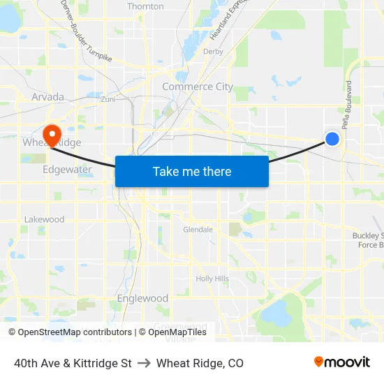 40th Ave & Kittridge St to Wheat Ridge, CO map