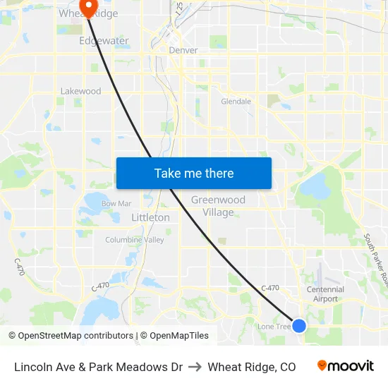 Lincoln Ave & Park Meadows Dr to Wheat Ridge, CO map