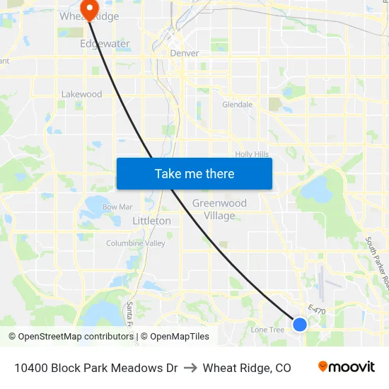 10400 Block Park Meadows Dr to Wheat Ridge, CO map