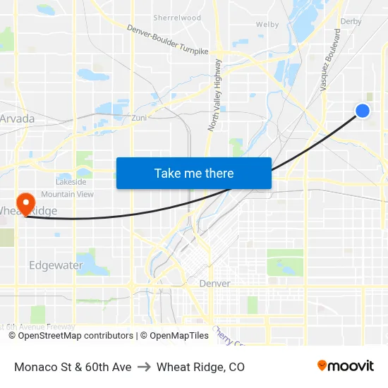 Monaco St & 60th Ave to Wheat Ridge, CO map