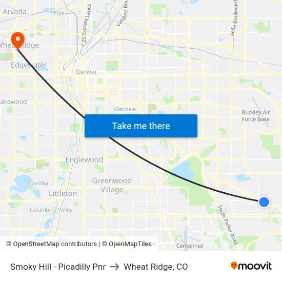 Smoky Hill - Picadilly Pnr to Wheat Ridge, CO map