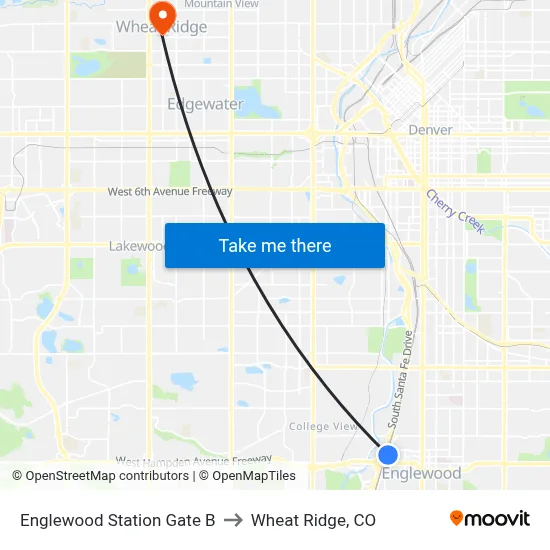 Englewood Station Gate B to Wheat Ridge, CO map