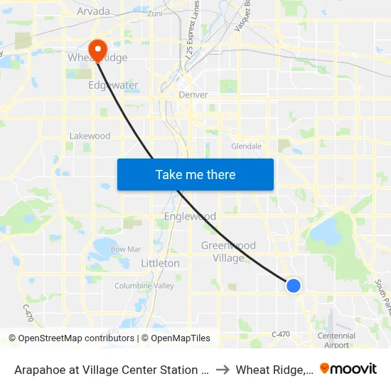 Arapahoe at Village Center Station Gate C to Wheat Ridge, CO map