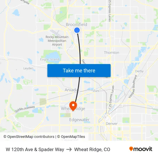 W 120th Ave & Spader Way to Wheat Ridge, CO map