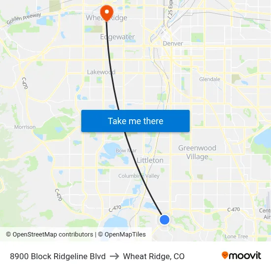 8900 Block Ridgeline Blvd to Wheat Ridge, CO map