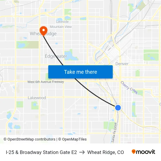 I-25 & Broadway Station Gate E2 to Wheat Ridge, CO map