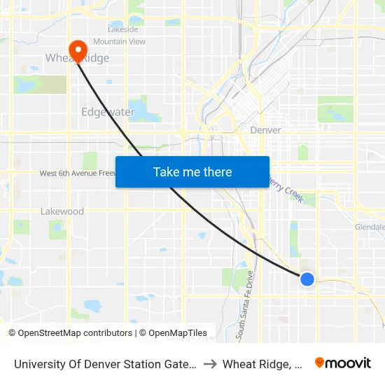 University Of Denver Station Gate C to Wheat Ridge, CO map