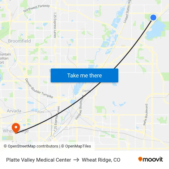 Platte Valley Medical Center to Wheat Ridge, CO map