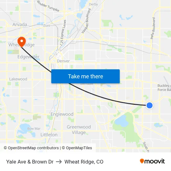 Yale Ave & Brown Dr to Wheat Ridge, CO map