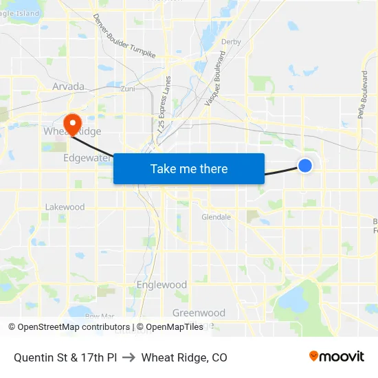 Quentin St & 17th Pl to Wheat Ridge, CO map