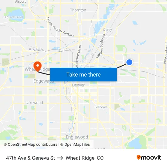 47th Ave & Geneva St to Wheat Ridge, CO map