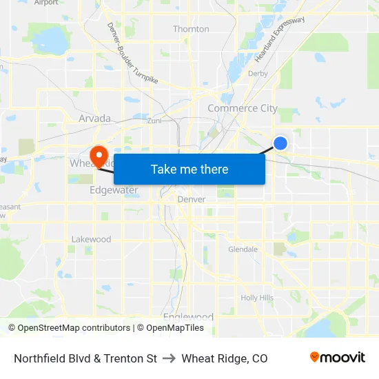 Northfield Blvd & Trenton St to Wheat Ridge, CO map