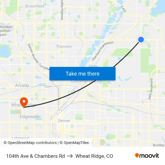 104th Ave & Chambers Rd to Wheat Ridge, CO map