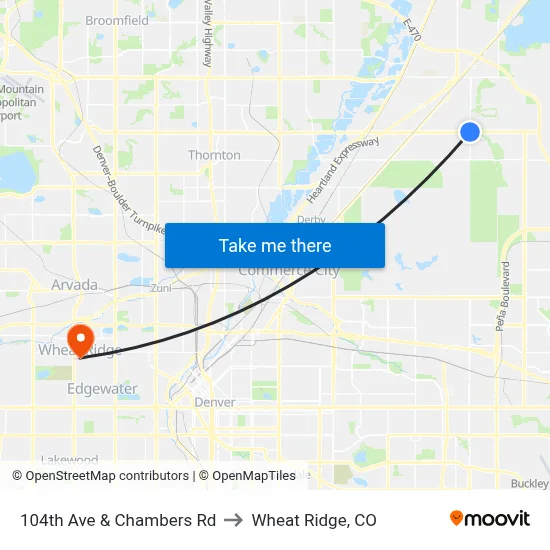104th Ave & Chambers Rd to Wheat Ridge, CO map