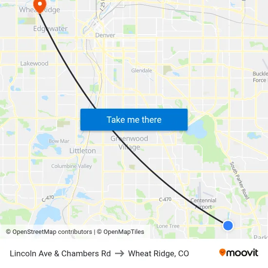 Lincoln Ave & Chambers Rd to Wheat Ridge, CO map