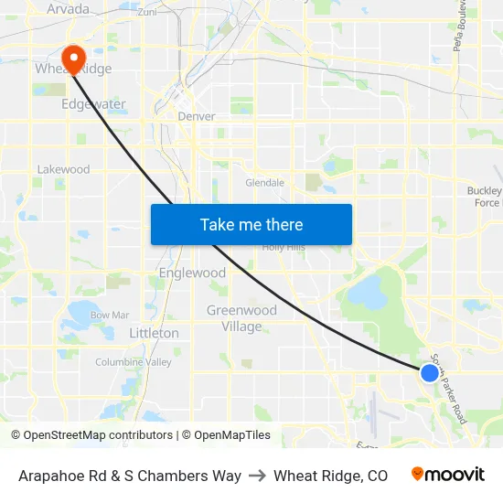 Arapahoe Rd & S Chambers Way to Wheat Ridge, CO map