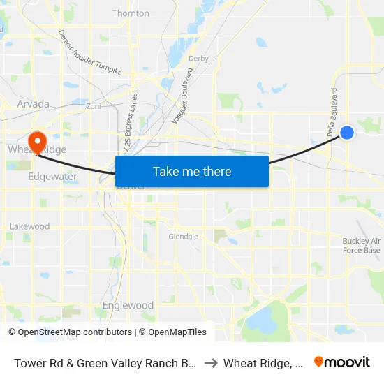 Tower Rd & Green Valley Ranch Blvd to Wheat Ridge, CO map