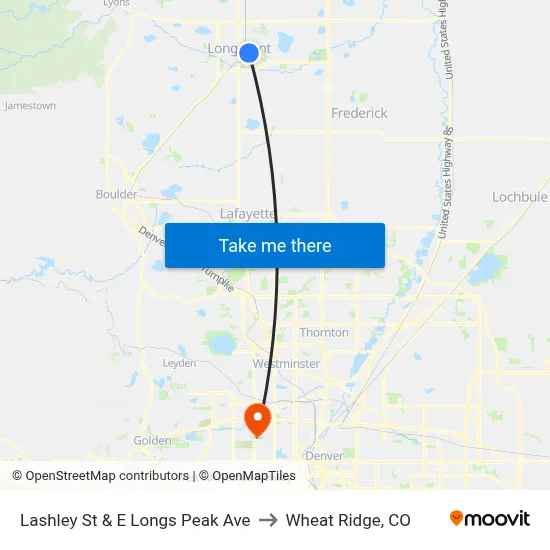Lashley St & E Longs Peak Ave to Wheat Ridge, CO map