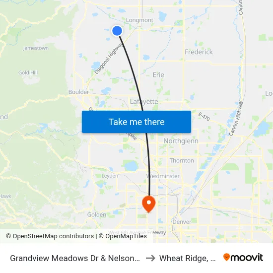 Grandview Meadows Dr & Nelson Rd to Wheat Ridge, CO map