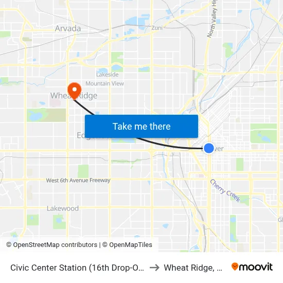 Civic Center Station (16th Drop-Off) to Wheat Ridge, CO map