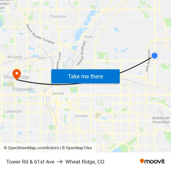 Tower Rd & 61st Ave to Wheat Ridge, CO map
