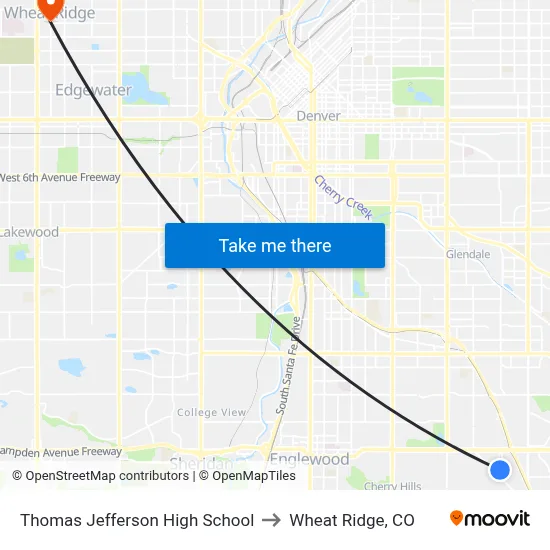 Thomas Jefferson High School to Wheat Ridge, CO map