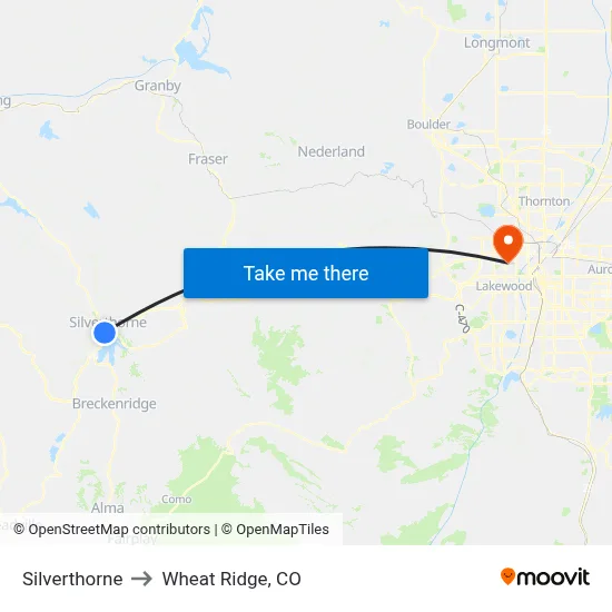 Silverthorne to Wheat Ridge, CO map