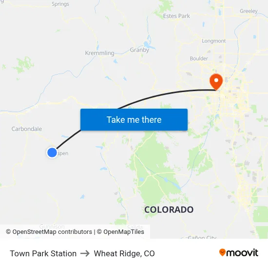 Town Park Station to Wheat Ridge, CO map