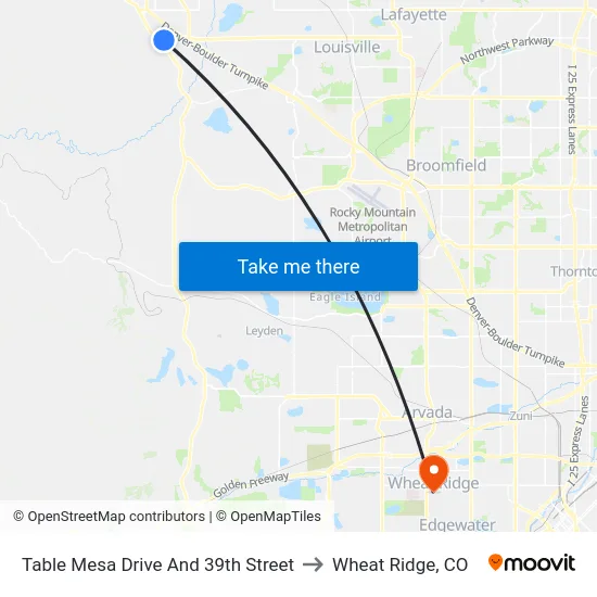Table Mesa Drive And 39th Street to Wheat Ridge, CO map